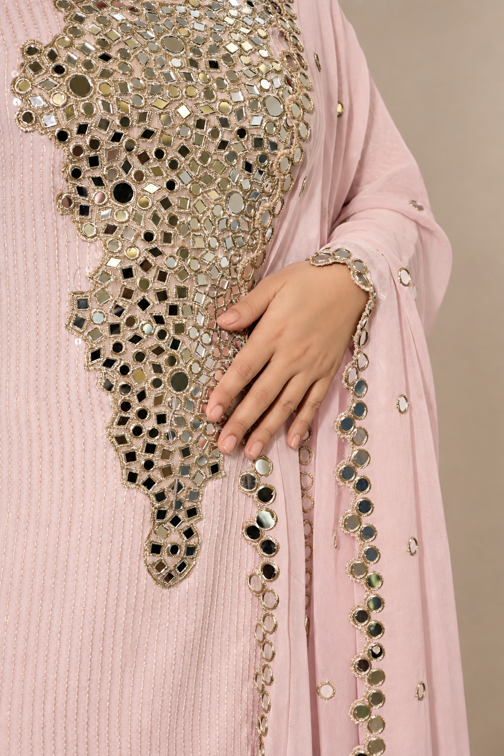 Pink Sharara with Long Kurti & Bell Sleeves (3 piece set)