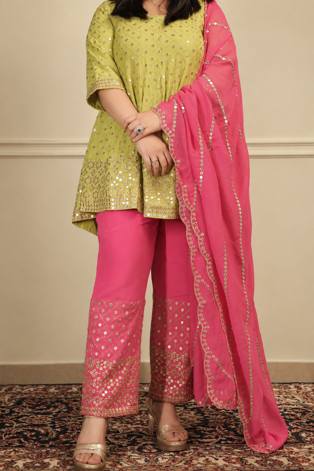 Short Anarkali Palazzo Set (3 piece)