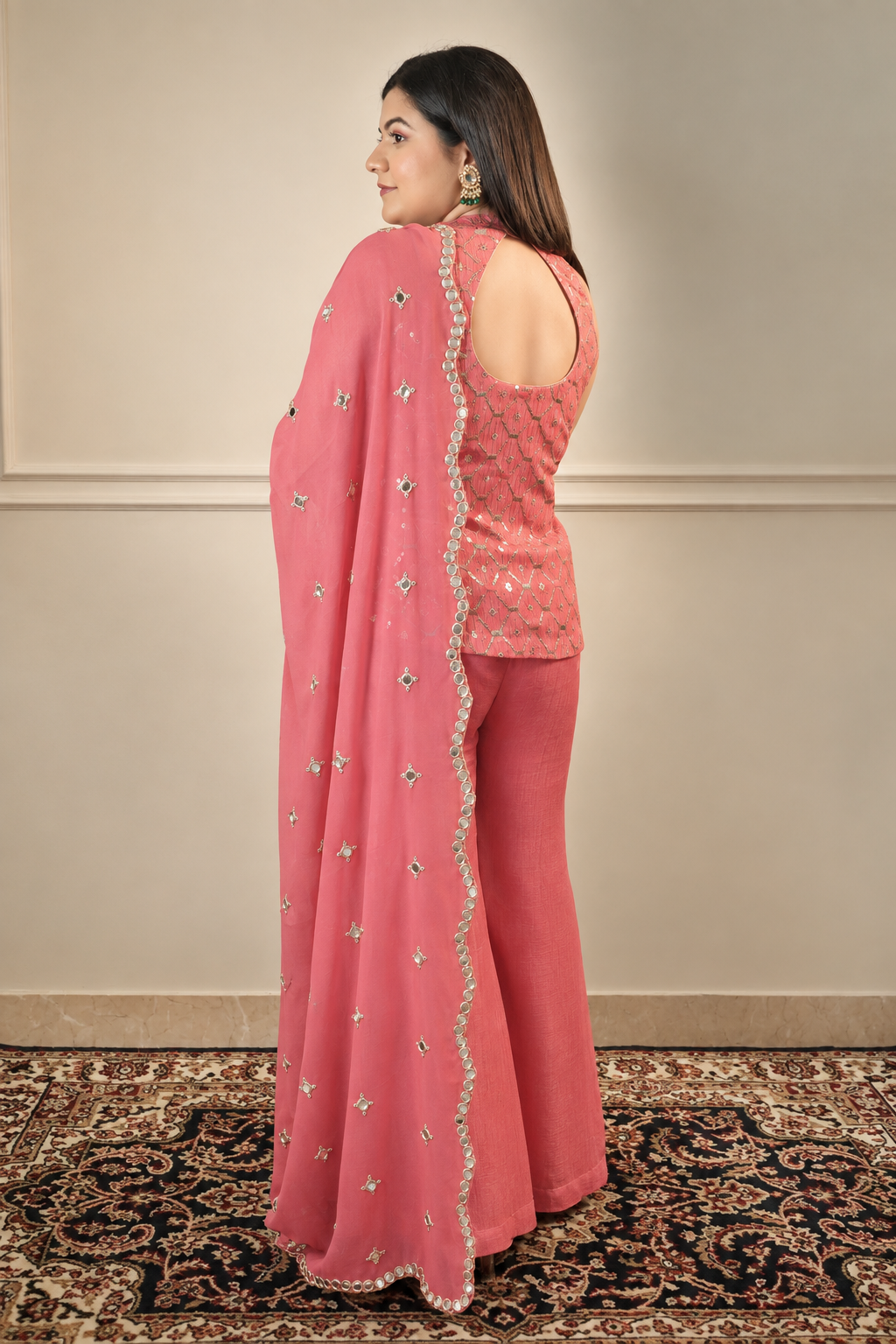 Halter Neck Shirt With Bell Bottom Sharara Set (3 piece)