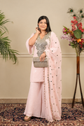 Pink Sharara with Long Kurti & Bell Sleeves (3 piece set)