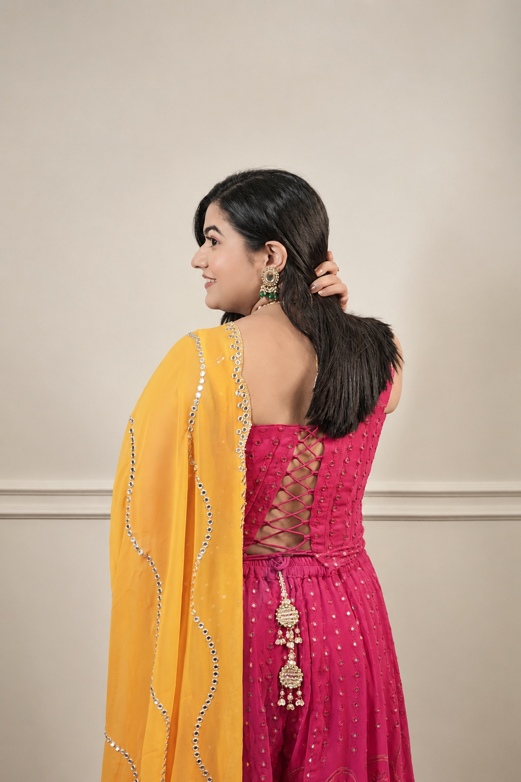 Corset Sharara Set with Contrast Dupatta (3 piece)
