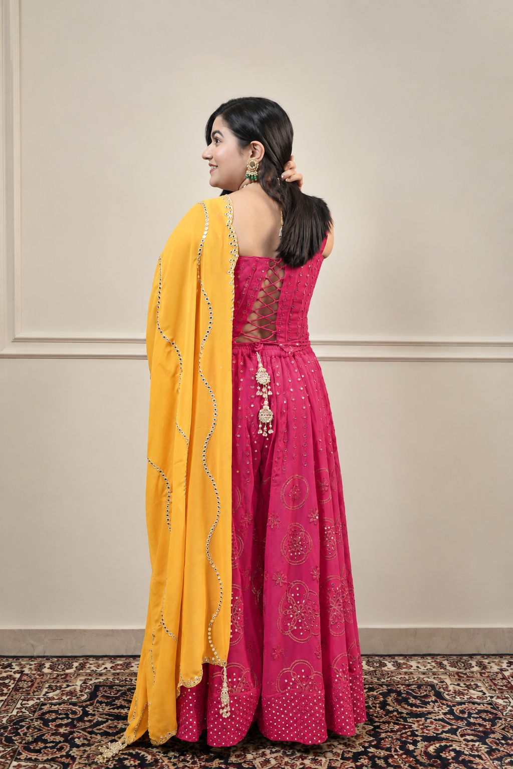 Corset Sharara Set with Contrast Dupatta (3 piece)