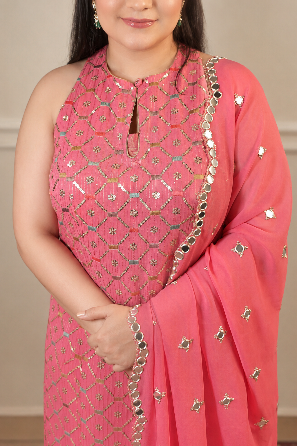 Halter Neck Shirt With Bell Bottom Sharara Set (3 piece)